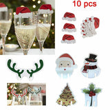 Popxstar 10PCS New Christmas Decorations Wine Glass Hats Card Champagne Red Wine Christmas Hat  Card Decoration Party Holiday Decorations