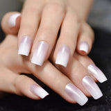 Popxstar Holo Glitter Pink Nude French Ballerina Coffin False Nails Gradient Natural Press on Fake Nails Tips Daily Office Finger Wear