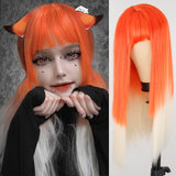 Popxstar Long Orange Wig with Bangs Straight Orange Wigs for Women Cosplay Long Synthetic Orange Wig Natural Looking for Daily Wear