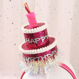 Popxstar Happy Birthday Headband Cake Hairband Crown Party Hair Hoop Accessories Bright Rose Red Girls Kids Women Crowns