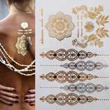 Popxstar 1 sheet Flash Boho Metallic Gold Feathers Shimmering Jewellery Festival Temporary Tattoo