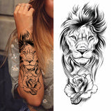 Popxstar 1pc Animal Lion Women Waterproof Temporary Tattoos Fake Stickers Arm Sun Art Black Cross Jesus 3D Praying Fashion Decoration