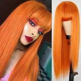 Popxstar Long Orange Wig with Bangs Straight Orange Wigs for Women Cosplay Long Synthetic Orange Wig Natural Looking for Daily Wear