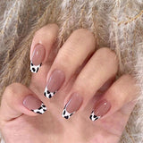 Popxstar spring centerpiece ideas short square acrylic nails spring dip nails 24pcs Mid Length Fake Nails Ballet Removable Wear Full Cover Coffin Artificial Manicure Patch False Nail Tips with Glue