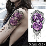Waterproof Temporary Tattoo Sticker Blue Rose Peony Flowers Flash Tattoos Cross Rosary Body Art Arm Fake Sleeve Tatoo Women Men