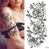 tattoo sticker women flower rose peony black tatouage temporaire femme temporary sleeve tattoo waterproof sexy body art fashion