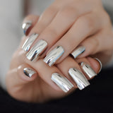 Popxstar Holo Glitter Pink Nude French Ballerina Coffin False Nails Gradient Natural Press on Fake Nails Tips Daily Office Finger Wear