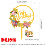 Popxstar Cake Card Insertion Spanish Flower Color Printing Golden Acrylic Birthday Party Cake Decoration