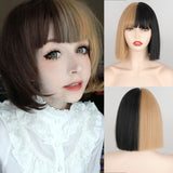 Popxstar Synthetic Wig Short Straight With Bangs Pink Black Purple Blond White Wig Female Short Bob Halloween Christmas Party Cosplay Wig