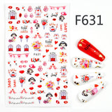 Popxstar Nail 3D Sticker Cool English Letter stickers for nail Foil Love Heart Design Valentines Manicure Decal Water Slide Foil