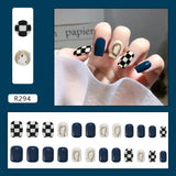Popxstar 24Pcs Brown Pink Wavy Lines Detachable Long Ballerina False Nails With Glue Press On Fake Full Cover Nail Tips Manicure Tools