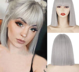 Popxstar Synthetic Blonde Wig with Bangs Short Wigs for Women Golden Wig Straight Bob Wig Natural Heat Resistant Wigs 11 Inches for Party