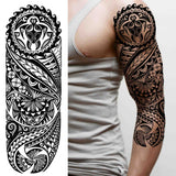 Popxstar Black God Wolf Temporary Sleeve Tattoos For Women Men Adult Skull Geometric Tattoo Sticker Fake Flower Full Arm Tatoos Realistic
