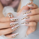 Popxstar Holo Glitter Pink Nude French Ballerina Coffin False Nails Gradient Natural Press on Fake Nails Tips Daily Office Finger Wear