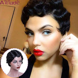 Popxstar Black Hair Short Wave Wigs For Woman Short Finger Wave Wigs Short Pixie Cut Wig Short Wigs