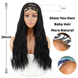 Popxstar Synthetic Long Body Wavy Headband Wig for Black Women, High Density Glueless Black Long Curly Headband Wigs Natural Looking for