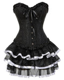 Popxstar Overbust Burlesque Corset and Tutu Skirt Set Vintage Lace up Corset Dress Sexy Corselet and Bustiers Party Plus Size Body Shaper