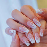 Popxstar spring centerpiece ideas short square acrylic nails spring dip nails 24pcs Mid Length Fake Nails Ballet Removable Wear Full Cover Coffin Artificial Manicure Patch False Nail Tips with Glue