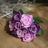 Popxstar 9 head / Bundle Simulated Rose Bouquet Wholesale Fake Flowers Wedding Handhold Flowers Home Decoration Simulated Plant Supplies
