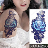 Waterproof Temporary Tattoo Sticker Blue Rose Peony Flowers Flash Tattoos Cross Rosary Body Art Arm Fake Sleeve Tatoo Women Men