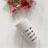 Popxstar 8pcs Golden Cup Party Paper Disposable Tableware Birthday Party Dinner Plate Polka Dot Striped Cup