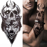 Popxstar Black Forest Tattoo Sticker For Men Women Children Tiger Wolf Death Skull Temporary Tattoo Fake Henna Skeleton King Animal Tatoo
