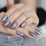 Popxstar Holo Glitter Pink Nude French Ballerina Coffin False Nails Gradient Natural Press on Fake Nails Tips Daily Office Finger Wear