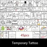 Popxstar Teenagers over Knee Tattoo Men Small Men's Tattoos 45 Sheets Simple Small Fresh Cute Men and Girls Wind Lasting English Tattoo Sticker
