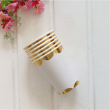 Popxstar 8pcs Golden Cup Party Paper Disposable Tableware Birthday Party Dinner Plate Polka Dot Striped Cup