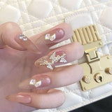Popxstar Spring Centerpiece Ideas Short Square Acrylic Nails Spring Dip Nails 24pcs Rhinestone Design Fake Nails Shiny Bridal Women Lady Party Nail DIy Decorations Press On Nail Tips False Nail Patch
