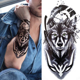 Popxstar Black Forest Tattoo Sticker For Men Women Children Tiger Wolf Death Skull Temporary Tattoo Fake Henna Skeleton King Animal Tatoo