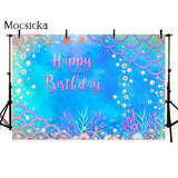 Popxstar Mermaid Birthday Backdrop Glitter Mermaid Scales Backdrops Kids Cake Smash Girls Princess Newborn Baby Photo Background Studio