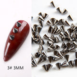 Popxstar 1/2/3mm Spikes Metal Studs Conical Shape Punk Style Flat Back Rivets Halloween 3D Alloy Nail Art for Decoration