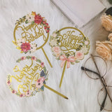Popxstar Cake Card Insertion Spanish Flower Color Printing Golden Acrylic Birthday Party Cake Decoration