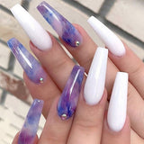 Popxstar spring centerpiece ideas short square acrylic nails spring dip nails Purple Pink Ombre Rhinestone Fake Nails Coffin Ballerina Ladies Fingernails Natural Long French Gradient Press On False Nails