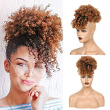Popxstar Synthetic High Puff Afro Kinky Curly Ponytail with Bangs Ponytail Hair Extension Drawstring Short Afro Pony Tail