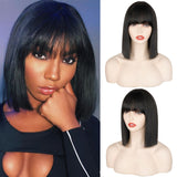 Popxstar Synthetic Wig Short Straight With Bangs Pink Black Purple Blond White Wig Female Short Bob Halloween Christmas Party Cosplay Wig