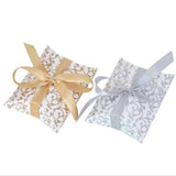 Popxstar Pillow Candy Boxes Gold Silver Paper Wedding Party Favor DIY Gift Box Supply Accessories Festival Sugar Packing Bags With Ribbon
