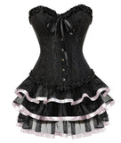 Popxstar Overbust Burlesque Corset and Tutu Skirt Set Vintage Lace up Corset Dress Sexy Corselet and Bustiers Party Plus Size Body Shaper
