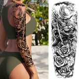 Popxstar Black God Wolf Temporary Sleeve Tattoos For Women Men Adult Skull Geometric Tattoo Sticker Fake Flower Full Arm Tatoos Realistic
