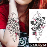 Waterproof Temporary Tattoo Sticker Blue Rose Peony Flowers Flash Tattoos Cross Rosary Body Art Arm Fake Sleeve Tatoo Women Men