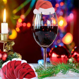 Popxstar 10PCS New Christmas Decorations Wine Glass Hats Card Champagne Red Wine Christmas Hat  Card Decoration Party Holiday Decorations