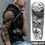 Popxstar Large Arm Sleeve Tattoo Lion Crown King Rose Waterproof Temporary Tatoo Sticker Wild Wolf Tiger Men Full Skull Totem Fake Tatto