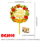 Popxstar Cake Card Insertion Spanish Flower Color Printing Golden Acrylic Birthday Party Cake Decoration