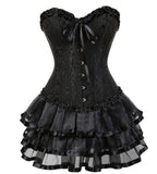 Popxstar Overbust Burlesque Corset and Tutu Skirt Set Vintage Lace up Corset Dress Sexy Corselet and Bustiers Party Plus Size Body Shaper