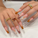 Popxstar Pink Cow Design False Nail French Full Cover Long Coffin Fake Nails Glue DIY Manicure Nail Art Tools Press on Nails Nail Tips Halloween