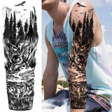 Popxstar Black God Wolf Temporary Sleeve Tattoos For Women Men Adult Skull Geometric Tattoo Sticker Fake Flower Full Arm Tatoos Realistic