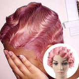 Popxstar Black Hair Short Wave Wigs For Woman Short Finger Wave Wigs Short Pixie Cut Wig Short Wigs