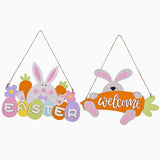 Popxstar Easter Wooden Letter Hanging Wreath Bunny Party Welcome To Easter Day Colorful Eggs Door Decor Carrot Rabbit Wall Oraments Ester