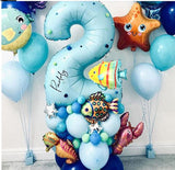 Popxstar Valentine's Day 44pcs Sea World Ocean Animal Balloons Set 1 2 3 4 5 6 7 8 9 Birthday Party Decorations Kids Baby Shower Boy Under The Sea Party